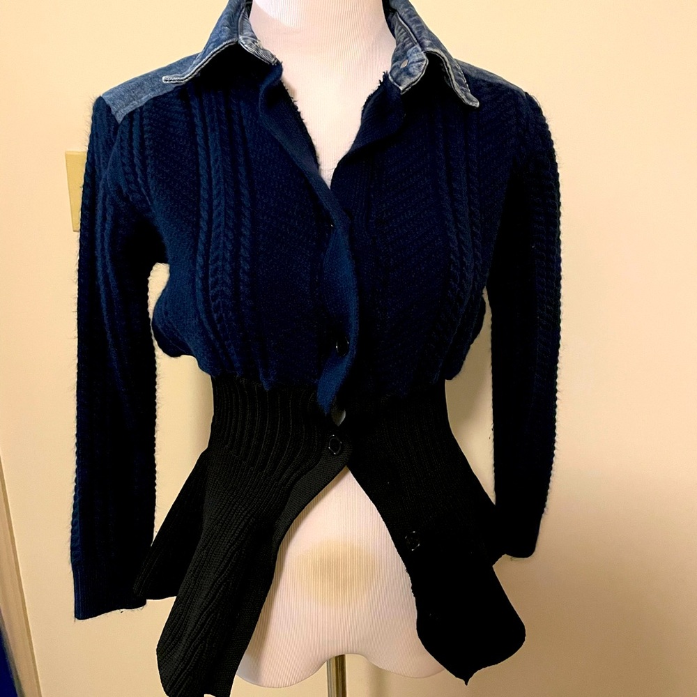 Very unique denim and wool button up Top- Made in Korea